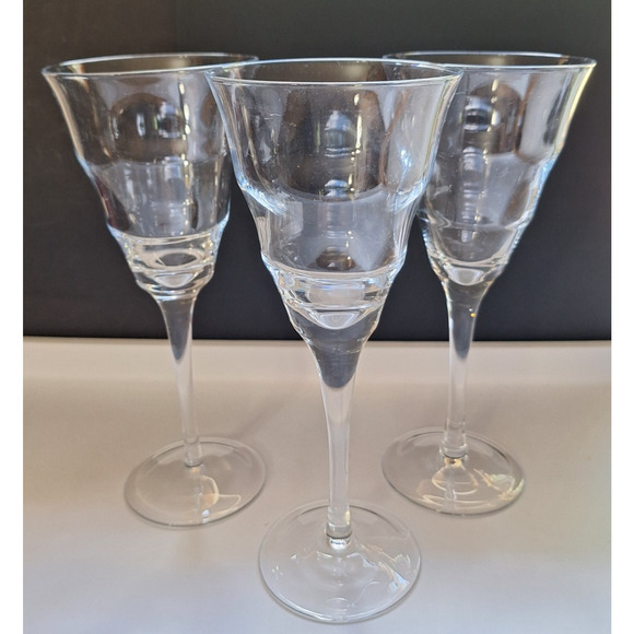 Rippled Optic Clear Pulled Stem Set of 3 Water Wine Goblets 8 1/2" - Picture 1 of 4